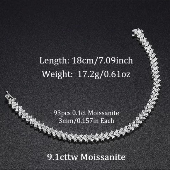 Elegant Moissanite Silver 9.1 carat Moissanite tennis bracelet, S925 3mm VVS1 - Picture 7 of 11